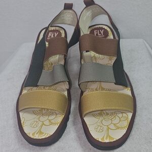 Fly London   YERY38Womens Muti Colored Striped Wedge Sandals Sz 42(9)